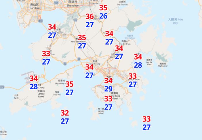 7月16日分區氣溫預測（圖片來源：香港天文台）