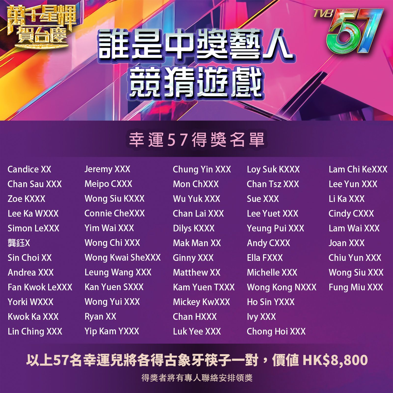 TVB台慶抽獎結果｜台慶大抽獎名單公布「誰是中獎藝人」「萬千星輝估啱數」 | TVB 無綫電視